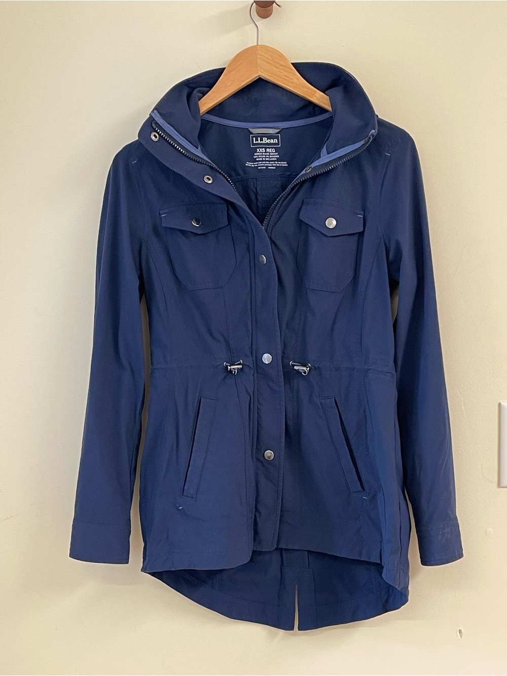 L.L.Bean Navy Hooded Utility Rain Jacket XXS Regular